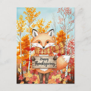 Cartão Postal De Festividades Fantasias da Floresta – Raposa de Ação de Graças n