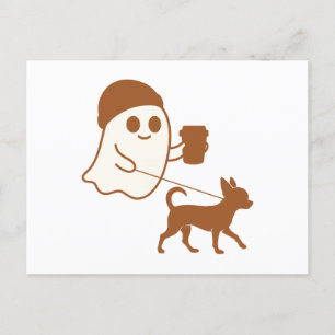 Cartão Postal De Festividades Fantasma Bonito Caminhando Chihuahua