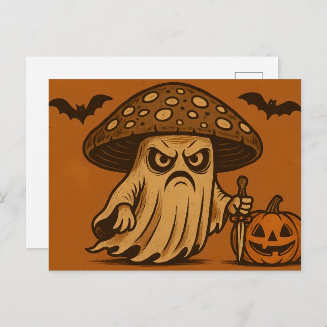 Cartão Postal De Festividades Fantasma do Shroom-Spooky Assassino com Faca (Frente/Verso)
