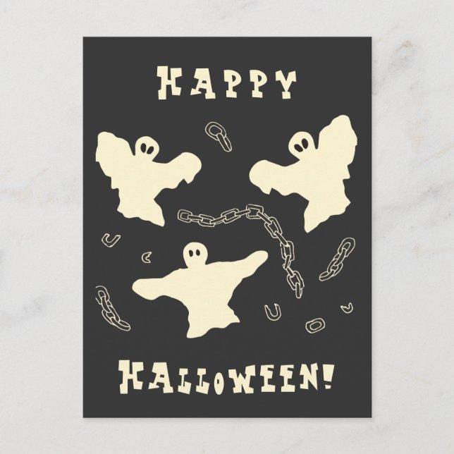 Cartão Postal De Festividades Fantasmas cremosos - Feliz Halloween! (Frente)