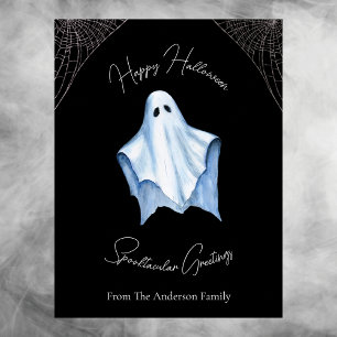 Cartão Postal De Festividades Fantasmas de Lençol Branco de Halloween & Teias de