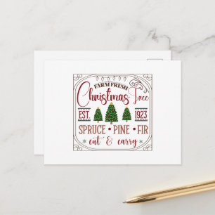 Cartão Postal De Festividades Farmação de Natal Farmhouse Word Art.