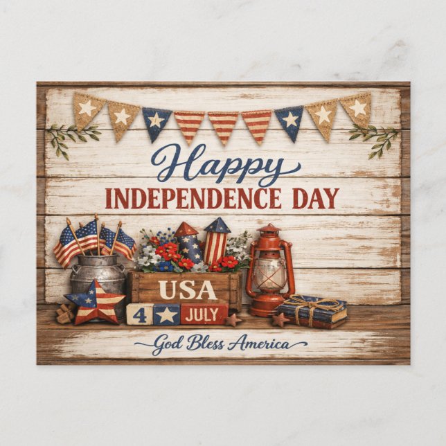 Cartão Postal De Festividades Farmhouse Americana Independence Day (Frente)
