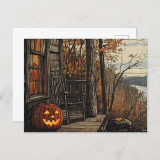Cartão Postal De Festividades Farmhouse do Halloween Russo Encantador