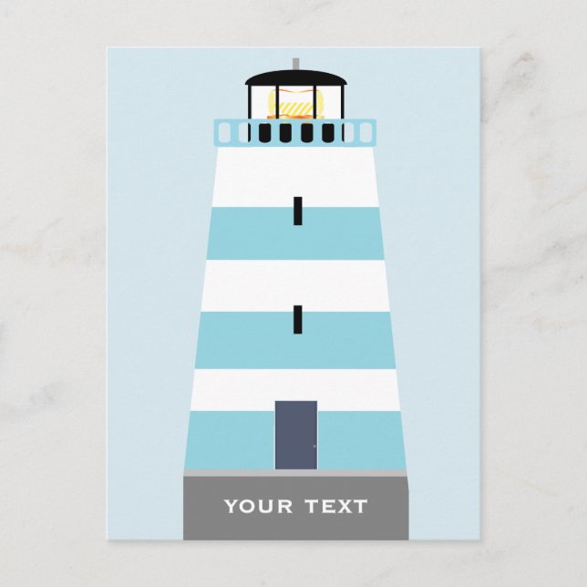 Cartão Postal De Festividades Farol Branco e Azul Alto Personalizado (Frente)