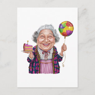 Cartão Postal De Festividades Fatia de Bolo de Aniversário da Nana Humorística
