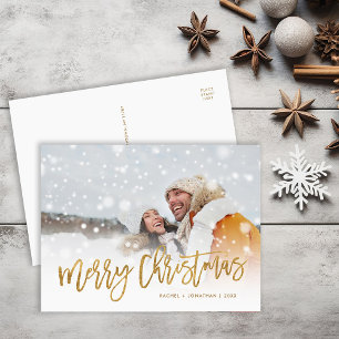 Cartão Postal De Festividades Faux Gold Foil Merry Christmas Overlay
