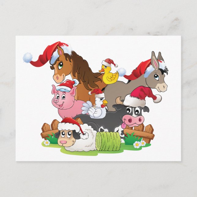 Cartão Postal De Festividades Fazenda Animal Christmas (Frente)