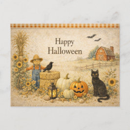 Cartão Postal De Festividades Fazenda Celeiro Vermelho Halloween