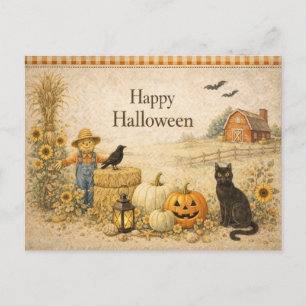 Cartão Postal De Festividades Fazenda Celeiro Vermelho Halloween