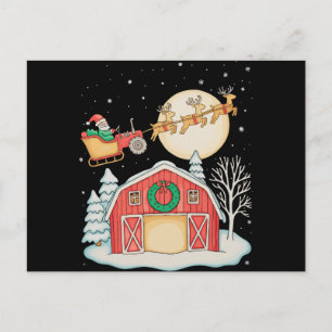 Cartão Postal De Festividades Fazenda Trator Papai Noel Fazendeiro Natal Agricul