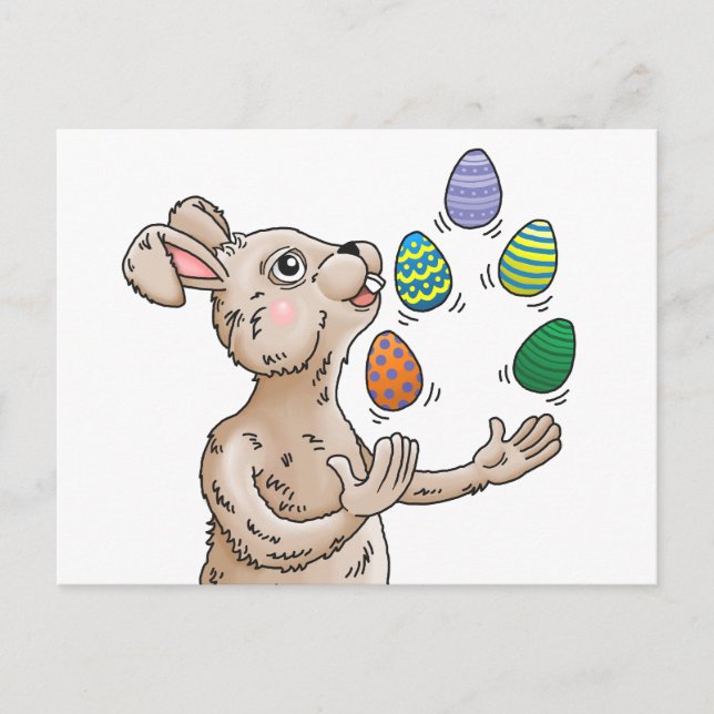 Cartão Postal De Festividades Fazendo malabarismo com Bunny da Páscoa (Frente)