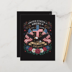 Cartão Postal De Festividades Fé Liberdade 250 Anos 1776 2026 Independência EUA