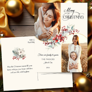 Cartão Postal De Festividades Feira Dourada Floral de Natal Elegante - Foto