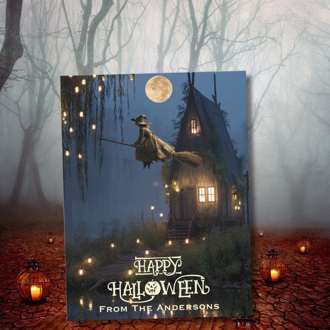 Cartão Postal De Festividades Feiticeira Assustadora Teve Floresta Halloween Fot (Criador carregado)