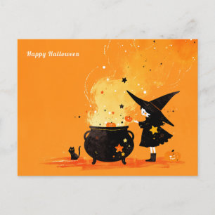 Cartão Postal De Festividades Feiticeira Bonita Fazendo Poção Mágica