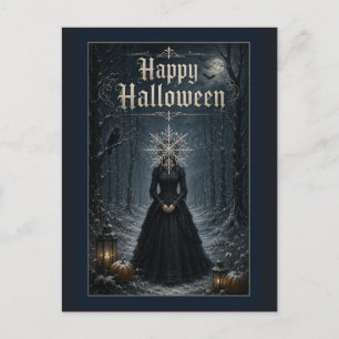 Cartão Postal De Festividades Feiticeira de Halloween à Meia-Noite Congelada