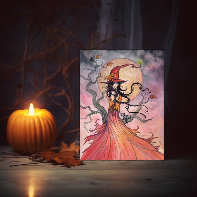 Cartão Postal De Festividades Feiticeira Mágica de outono e Arte de Halloween de (Criador carregado)