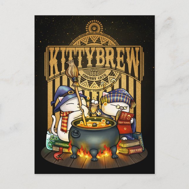 Cartão Postal De Festividades Feitiço de Gatinho de bruxas do Halloween (Frente)