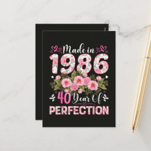 Cartão Postal De Festividades Feito Em 1986 Floral 40º Aniversário Mulheres Flor