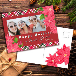 Cartão Postal De Festividades Felicidade Férias Ano Novo Foto Poinsettia Vermelh