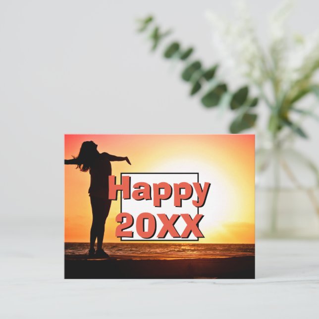 Cartão Postal De Festividades Feliz 2023 Foto Positiva de Mulher Ano Novo (Em pé/Frente)
