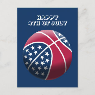 Cartão Postal De Festividades Feliz 4 de julho de basquete