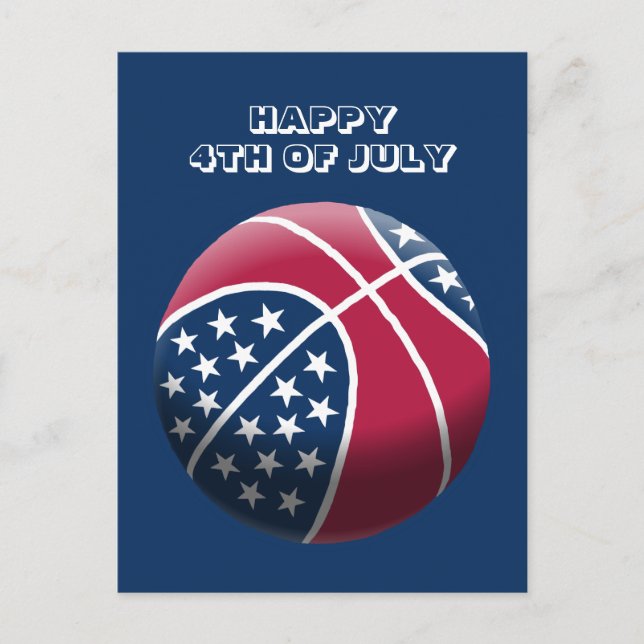Cartão Postal De Festividades Feliz 4 de julho de basquete (Frente)