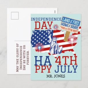 Cartão Postal De Festividades Feliz 4 de julho Festa Americana do Dia da Indepen
