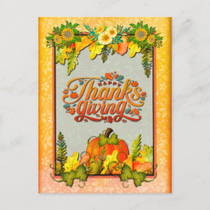 Cartão Postal De Festividades Feliz Ação de Graças Festival de Folhas de Abóbora