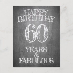 Cartão Postal De Festividades Feliz Aniversário - 60 Anos & Fabuloso em chalkboa