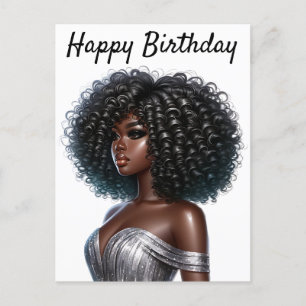 Cartão Postal De Festividades Feliz Aniversário Bela Menina Negra Magia Cu