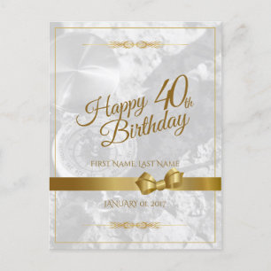 Cartão Postal De Festividades Feliz aniversário de 40 anos com laço dourado