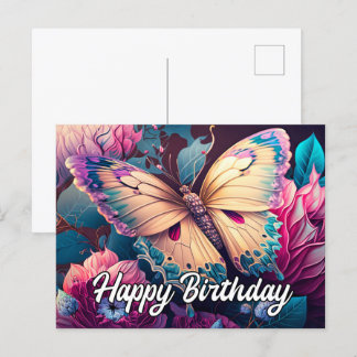 Cartão Postal De Festividades Feliz Aniversário de Design de Borboleta Flutuante