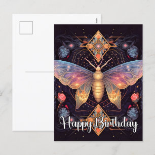 Cartão Postal De Festividades Feliz Aniversário - Design da Borboleta Vibrante