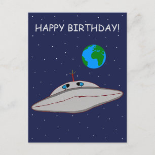 Cartão Postal De Festividades Feliz Aniversário Divertida Aventura de Espaçonave