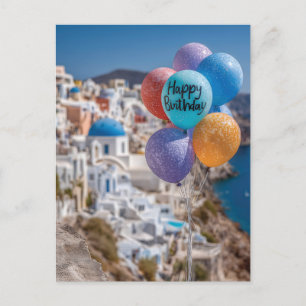 Cartão Postal De Festividades Feliz aniversário dos Balões em Santorini, Grécia