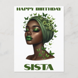 Cartão Postal De Festividades Feliz aniversário irmã negra melanina rainhas