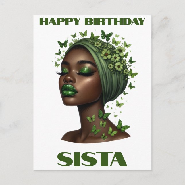 Cartão Postal De Festividades Feliz aniversário irmã negra melanina rainhas (Frente)