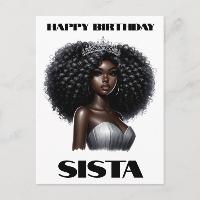 Cartão Postal De Festividades Feliz aniversário irmã negra melanina rainhas (Frente)