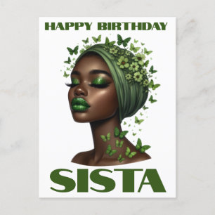 Cartão Postal De Festividades Feliz aniversário irmã negra menina magia melanina