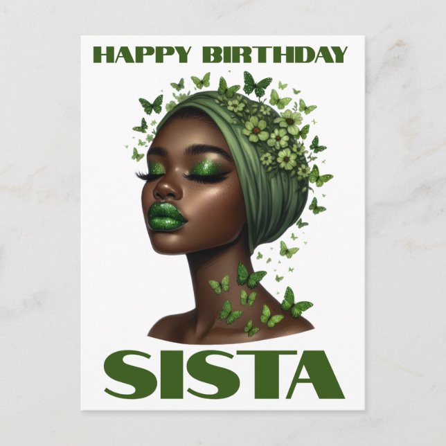 Cartão Postal De Festividades Feliz aniversário irmã negra menina magia melanina (Frente)