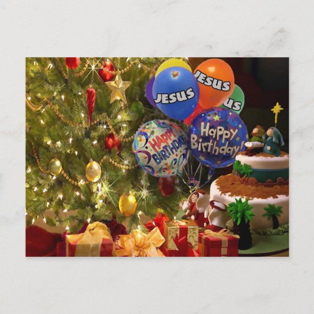 Cartão Postal De Festividades Feliz aniversário Jesus, Cartão de Natal (Frente)