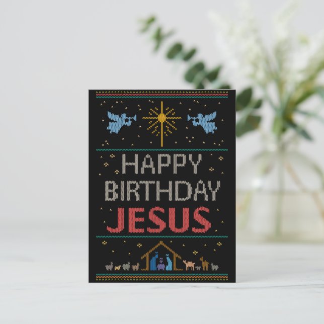 Cartão Postal De Festividades Feliz Aniversário Jesus Cristo Natal Cristão (Em pé/Frente)