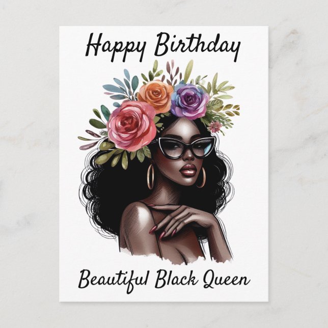 Cartão Postal De Festividades Feliz aniversário Linda Rainha Negra Melanin Sista (Frente)
