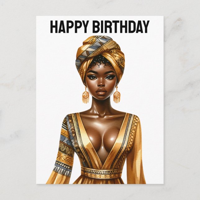 Cartão Postal De Festividades Feliz aniversário, linda rainha negra, melanina po (Frente)