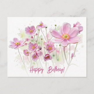 Cartão Postal De Festividades Feliz Aniversário lindo cor floral rosa 