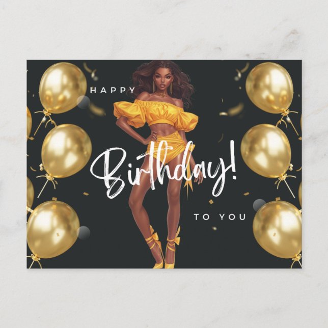 Cartão Postal De Festividades Feliz Aniversário Para Você Melanin Sista Rainha N (Frente)