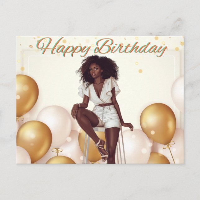 Cartão Postal De Festividades Feliz Aniversário Para Você Melanin Sista Rainha N (Frente)
