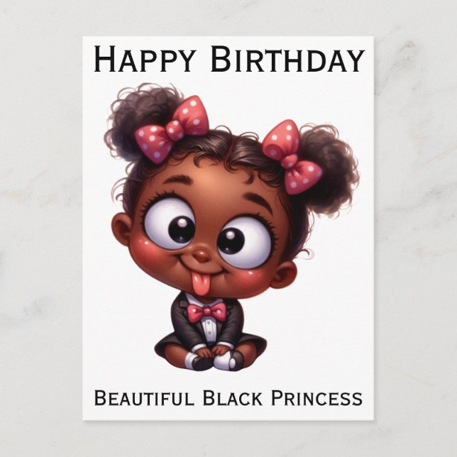 Cartão Postal De Festividades Feliz aniversário princesa negra melanina pele cas (Frente)